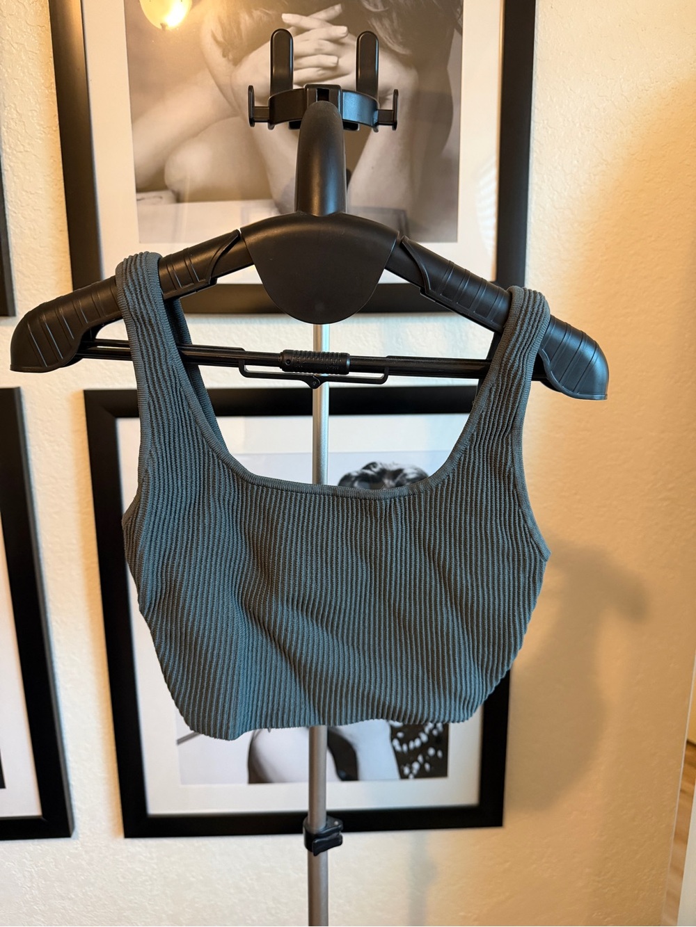 Aritzia Ribbed Scoop Crop Tank in Olive